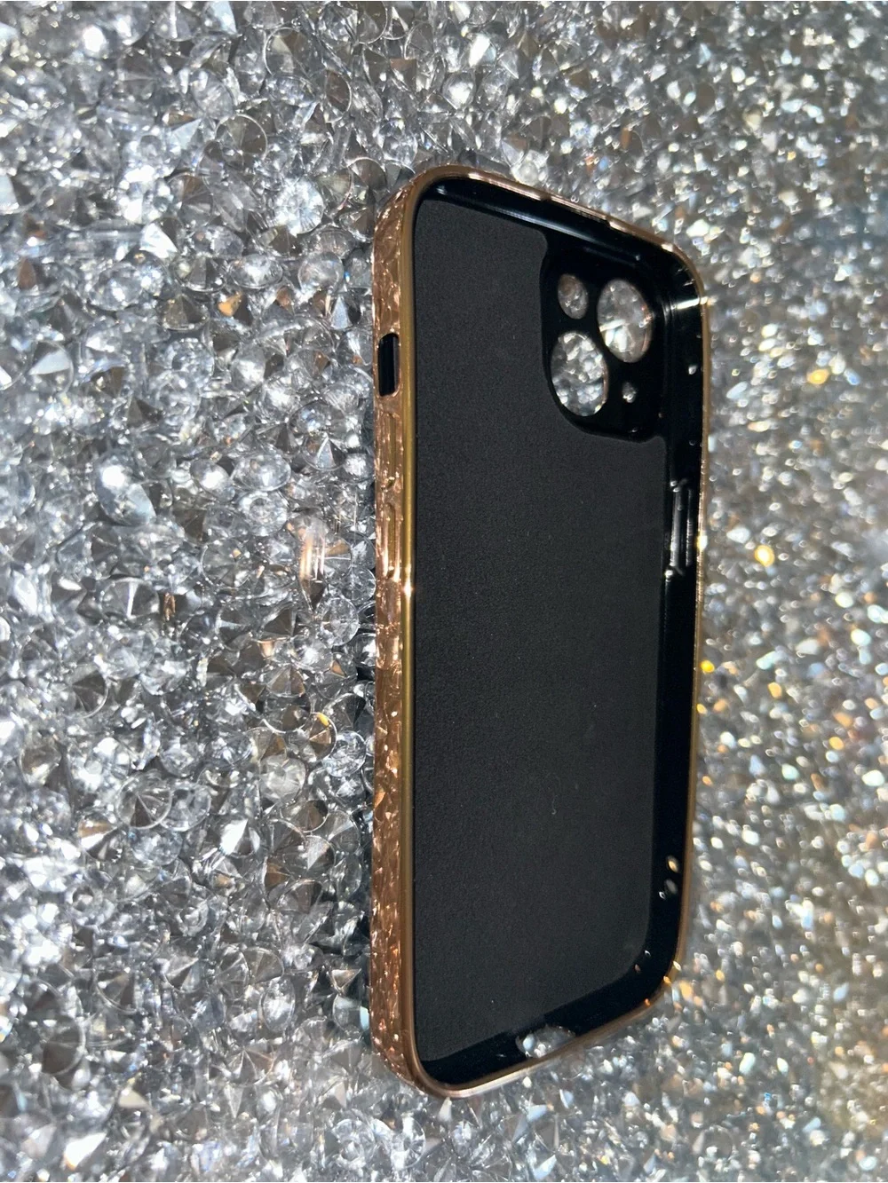 iPhone 15 Black and Gold Phone Ring Holder Case Accessory